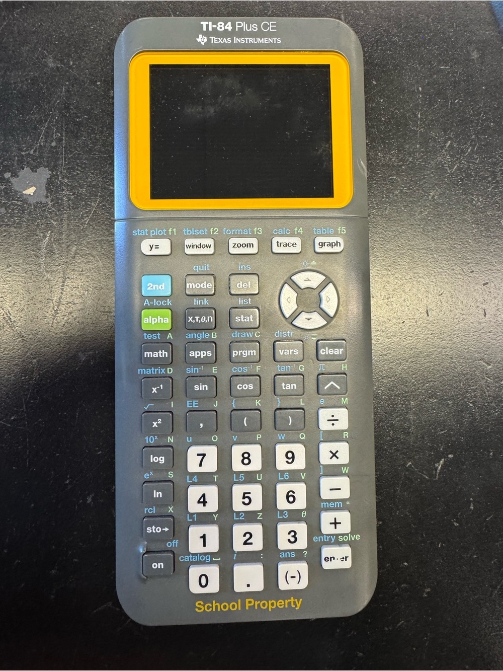 Texas Instruments TI-84 Plus CE Graphing Calculator - Gray with Yellow Accent
